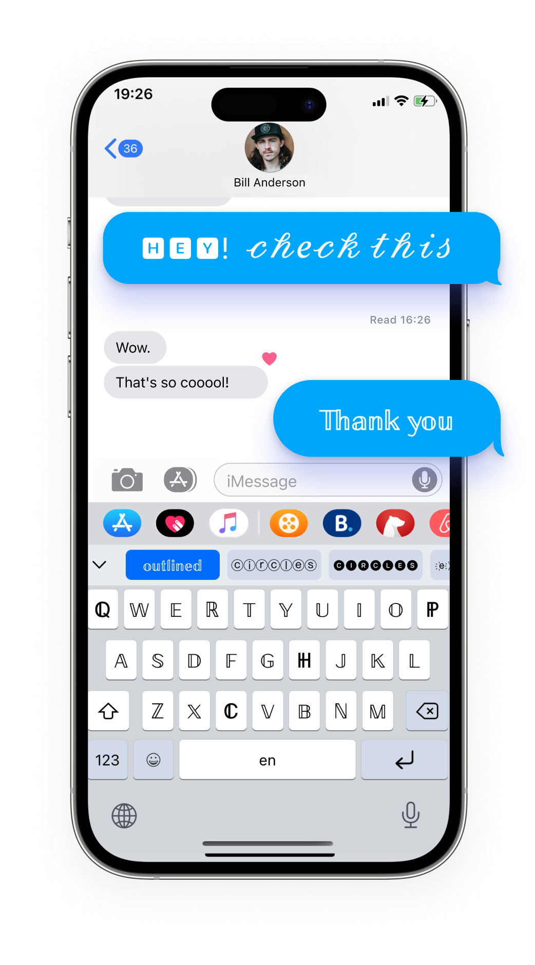 Fonts Pro Keyboard showing custom fonts in messages